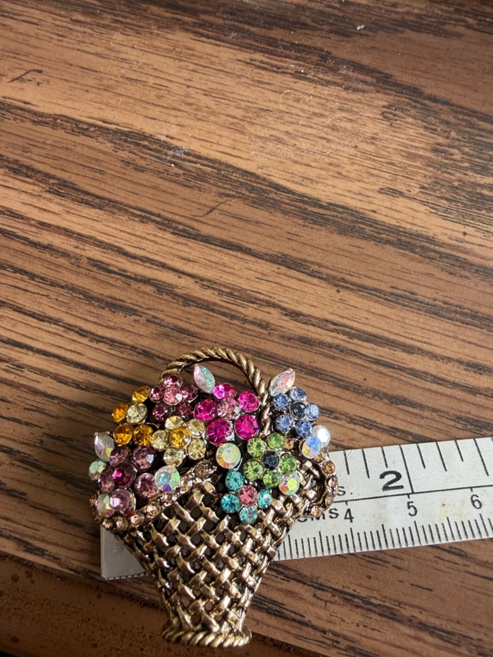 Colorful Rhinestone Flower Basket Brooch - Picture 4 of 4